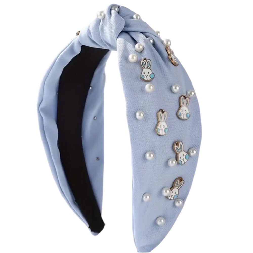 Blue Easter Bunny Faux Pearl Knotted Headband
